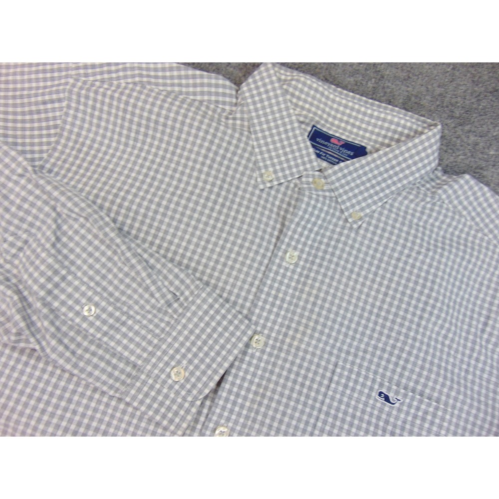 Vineyard Vines Button‎ Down Shirt Mens 2XL Gray Gingham Slim Fit Tucker Shirt